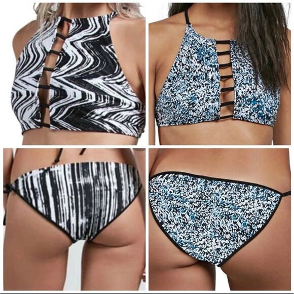 Volcom Stay Tuned Reversible Crop Bikini Striped Side Tie NWT US Small - Picture 1 of 7